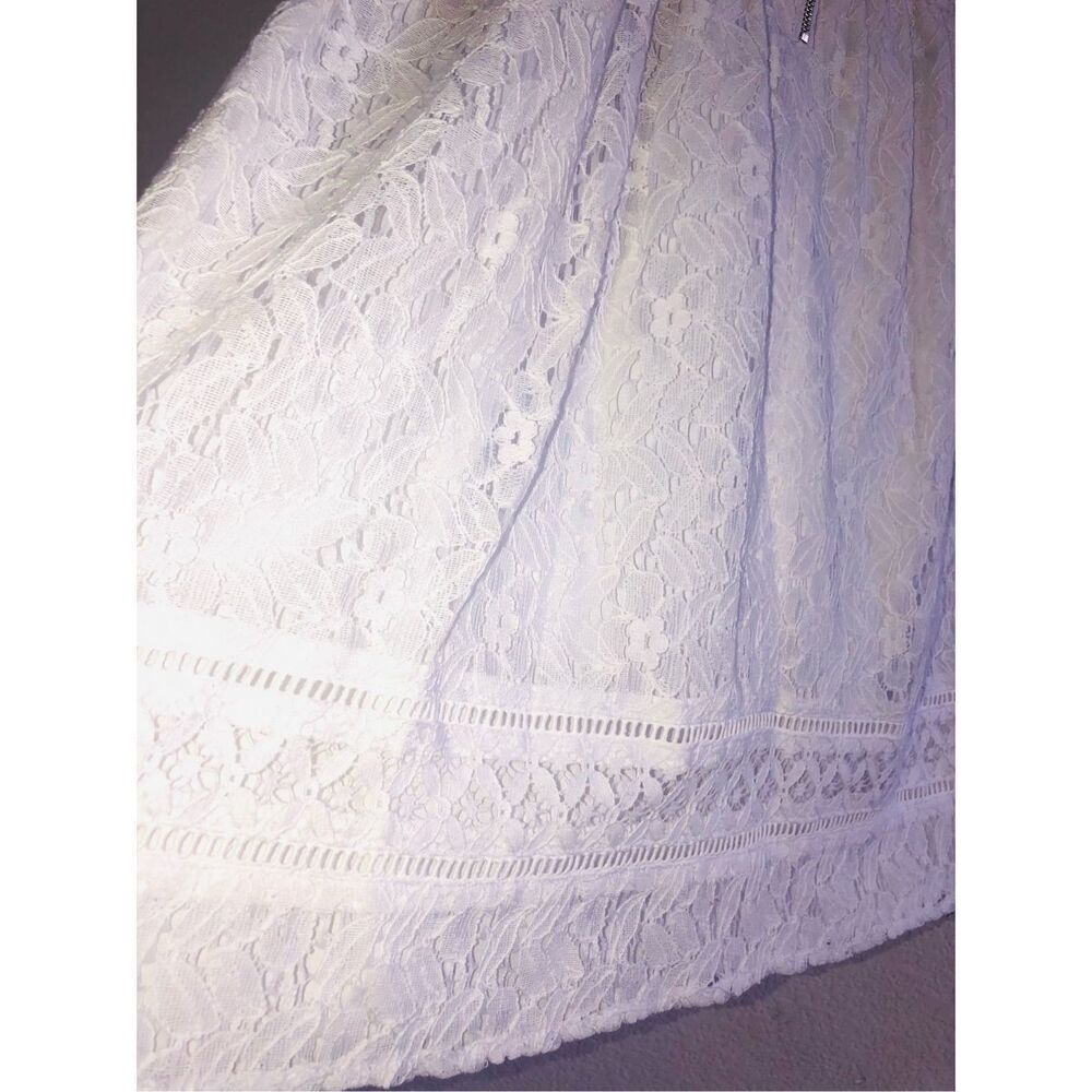 White lace C women’s dress lined size M extra back long zipper round neck - Picture 9 of 9